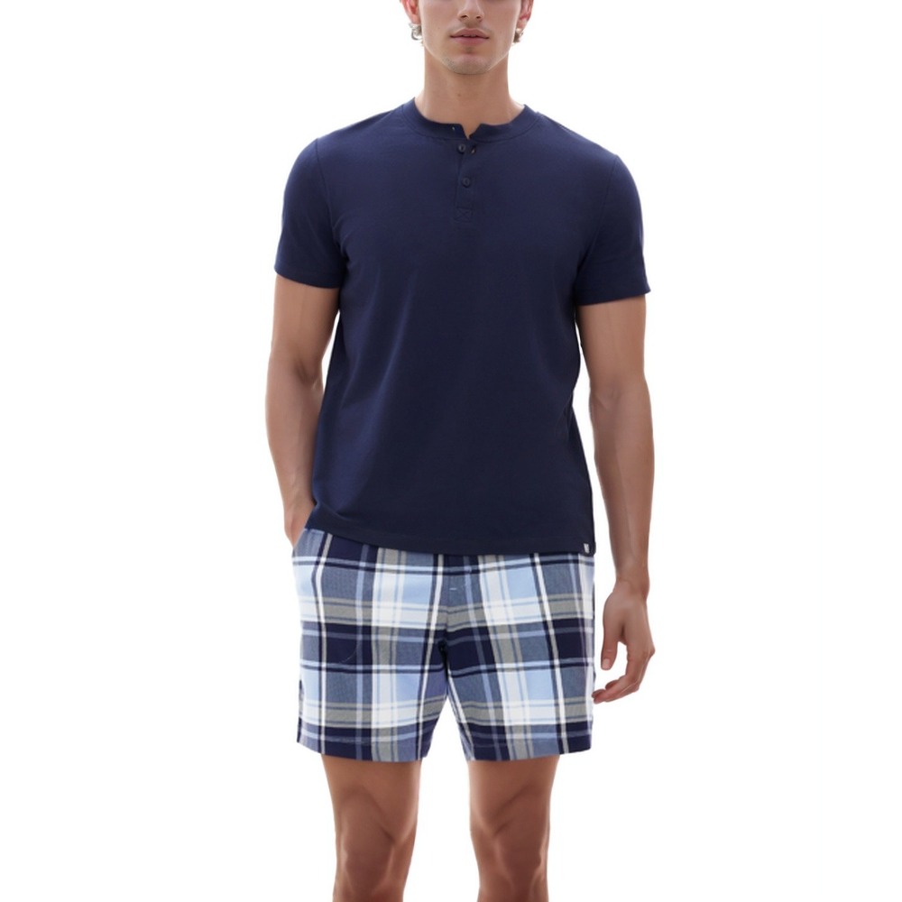 Gap 2PC Pajama Shorts Set Mens Large Navy Henley Top Lounge Sleepwear PJs NWT